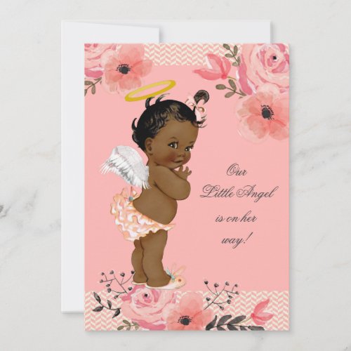 Ethnic Little Angel Watercolor Flowers Baby Shower Invitation