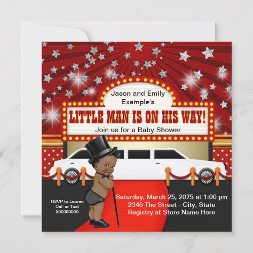 Ethnic Little Man Limousine Movie Star Baby Shower Invitation