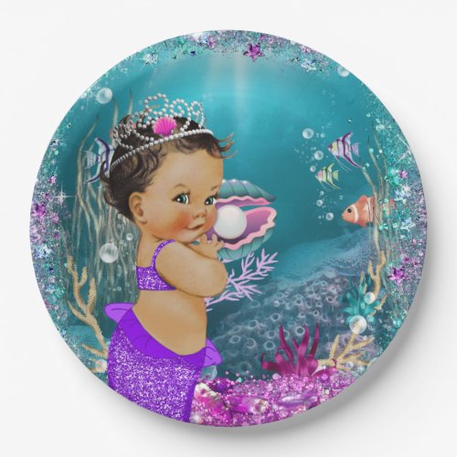 Ethnic Little Mermaid Baby Paper Plates