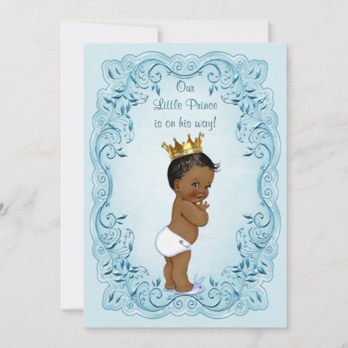 Ethnic Little Prince Blue Leaves Baby Shower Invitation