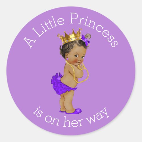 Ethnic Little Princess Baby Shower Purple Gold Classic Round Sticker