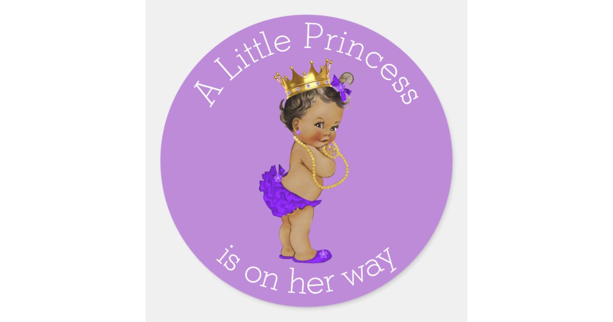 Ethnic Little Princess Baby Shower Purple Gold Classic Round Sticker