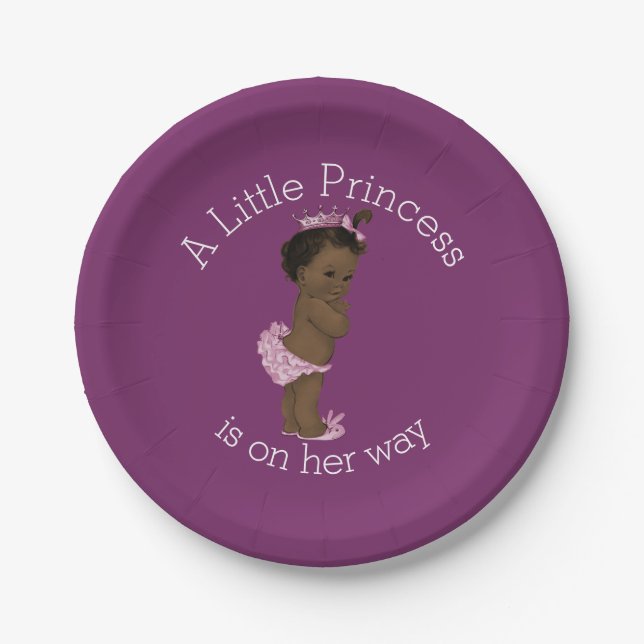 Ethnic Little Princess Baby Shower Purple Paper Plates (Front)
