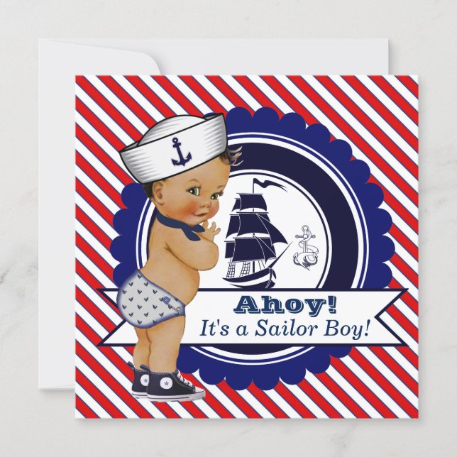 Ethnic Little Sailor Nautical Baby Shower Invitation (Front)