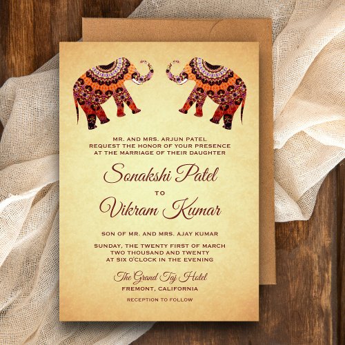Ethnic Mandala Elephants Indian Wedding Invitation