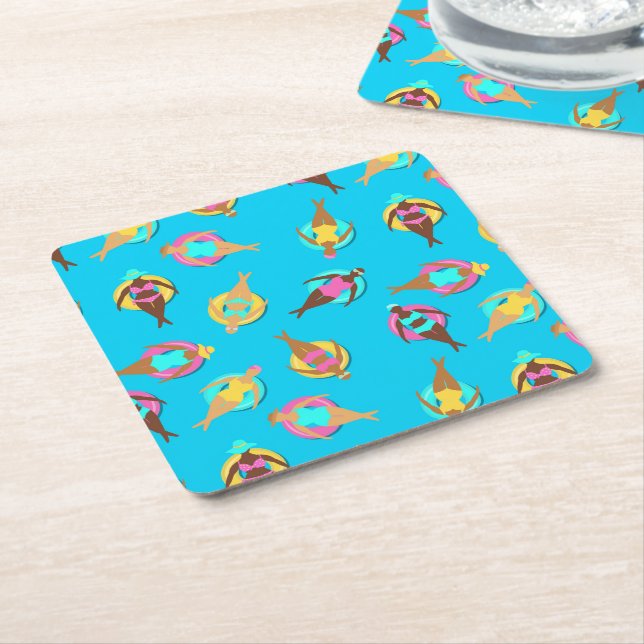 Ethnic Melanin Girl Friends Relaxing at the Pool Square Paper Coaster (Angled)