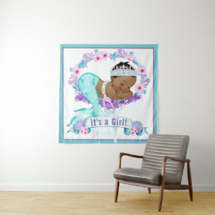 Ethnic Mermaid Baby Shower Backdrop Banners