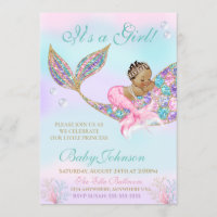 Ethnic Mermaid Baby SHower Glitter Tail Invitation