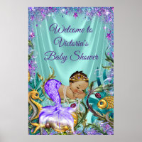 Ethnic Mermaid Baby Shower Welcome Sign