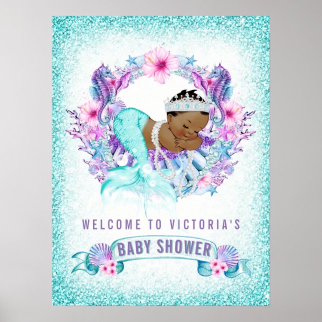 Ethnic Mermaid Baby Shower Welcome Signs (Front)
