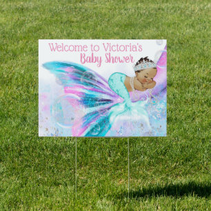 Ethnic Mermaid Baby Shower Yard Sign