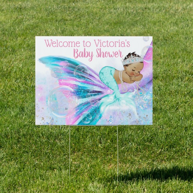 Ethnic Mermaid Baby Shower Yard Sign (Insitu)