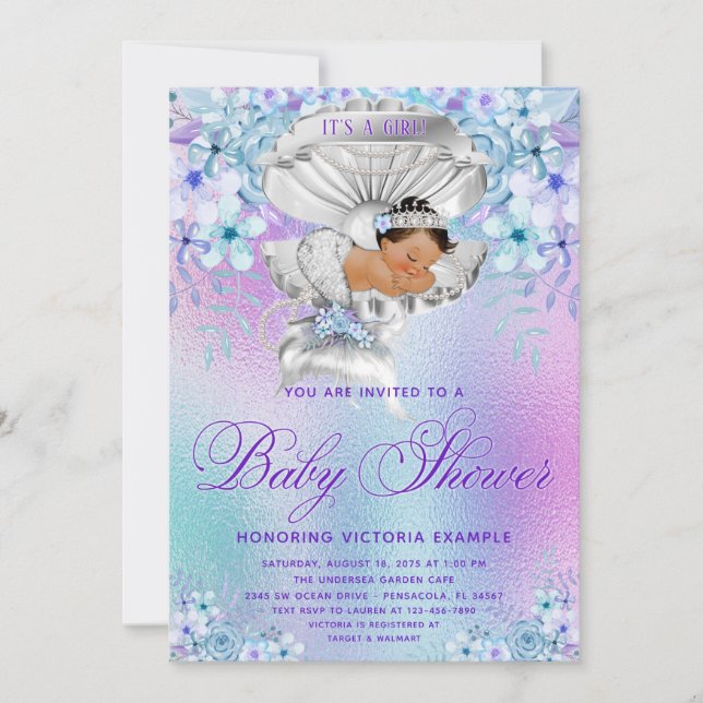 Ethnic Mermaid Clam Shell Baby Shower Invitations (Front)