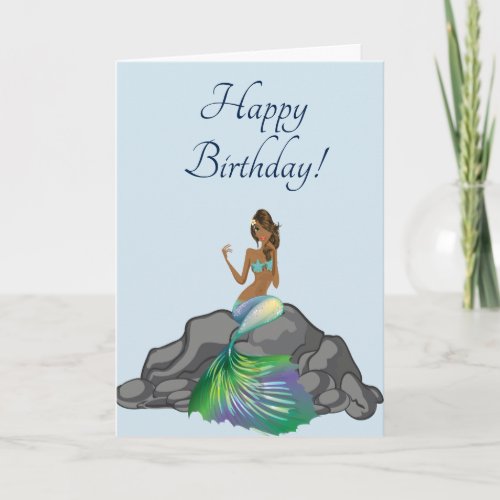Ethnic Mermaid Dark Hair Happy Birthday Card