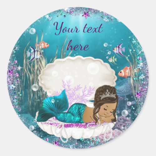 Ethnic Mermaid Girl Baby Shower Stickers