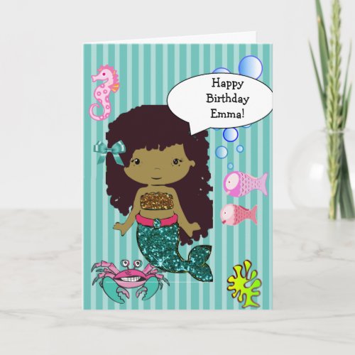 Ethnic Mermaid Happy Birthday Card