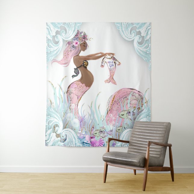 Ethnic Mermaid Mom Baby Shower Backdrop Banners (In Situ)