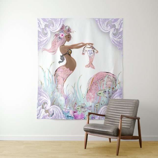 Ethnic Mermaid Mom Baby Shower Banner Backdrop (In Situ)
