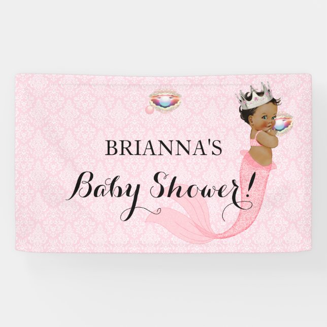 Ethnic Mermaid Princess Baby Girl Crown Pink Banner (Horizontal)
