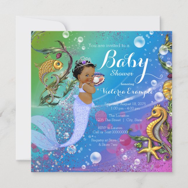 Ethnic Mermaid Under the Sea Baby Shower Invitation (Front)