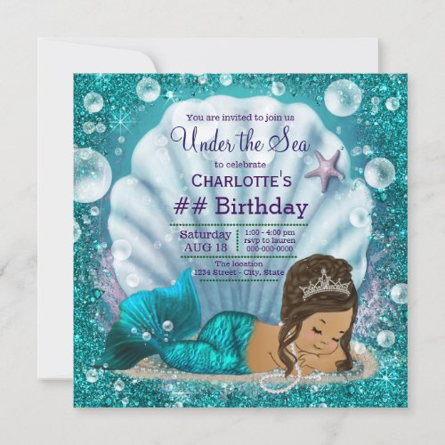 Ethnic Mermaid Under the Sea Birthday Party Invitation