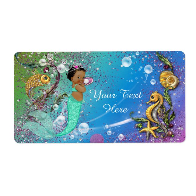 Ethnic Mermaid Under The Sea Water Bottle Label (Front)