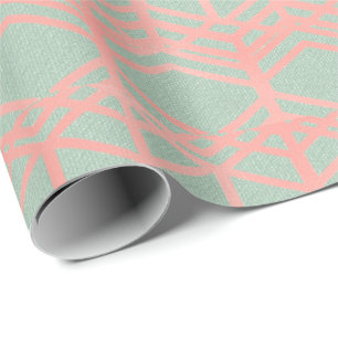 Ethnic Mint Green Pastel Pink Blush Geometric Wrapping Paper