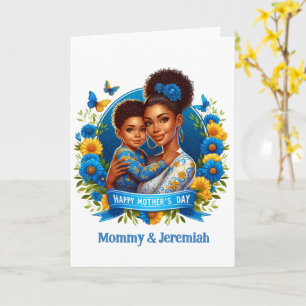 Ethnic Mom & Son Blue/Yellow Happy Mother's Day Card