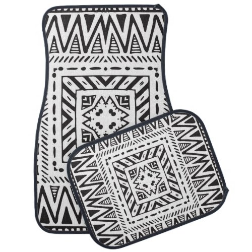 Ethnic Monochrome Hand_Drawn Vintage Pattern Car Floor Mat