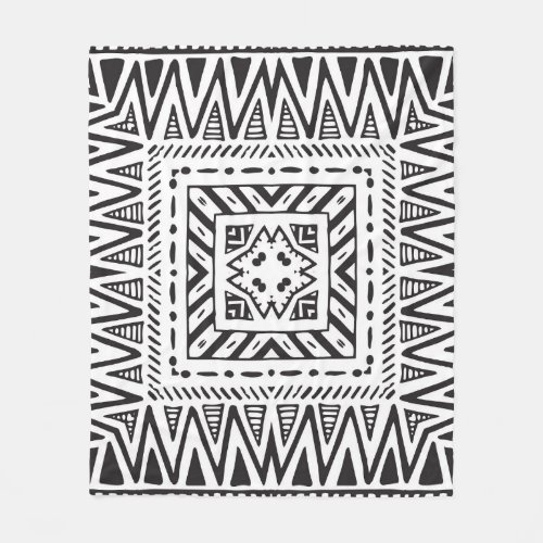 Ethnic Monochrome Hand_Drawn Vintage Pattern Fleece Blanket