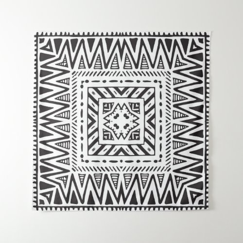 Ethnic Monochrome Hand_Drawn Vintage Pattern Tapestry