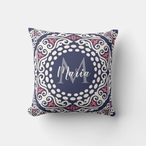 Ethnic Monogram Modern Mandala boho chic Indian Throw Pillow