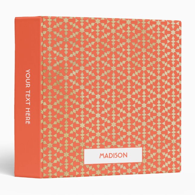 Ethnic Moroccan Geometric Mosaic Pattern 3 Ring Binder (Front/Spine)