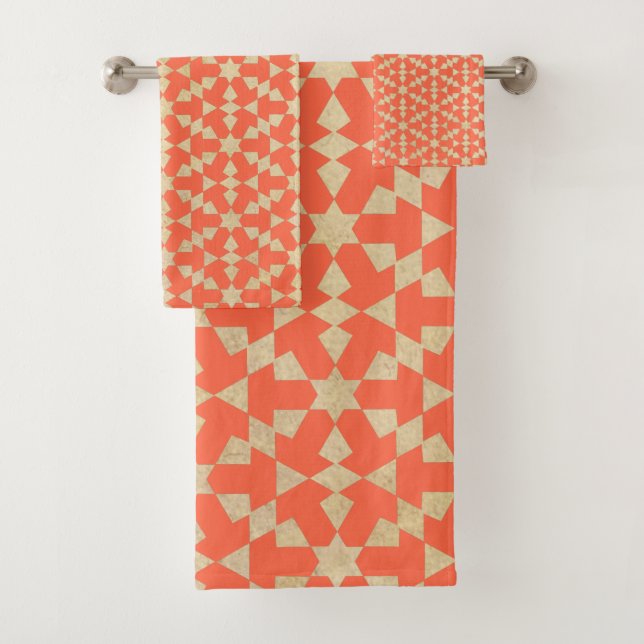 Ethnic Moroccan Geometric Mosaic Pattern  Bath Towel Set (Insitu)