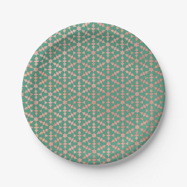 Ethnic Moroccan Geometric Mosaic Pattern Paper Plates (Front)
