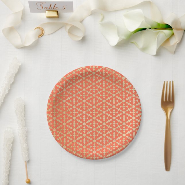 Ethnic Moroccan Geometric Mosaic Pattern Paper Plates (Wedding)