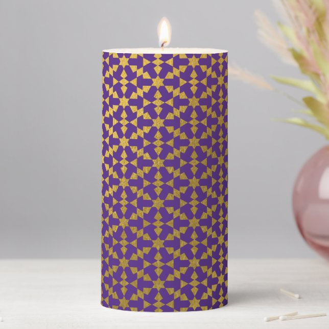 Ethnic Moroccan Geometric Mosaic Pattern  Pillar Candle (In Situ)