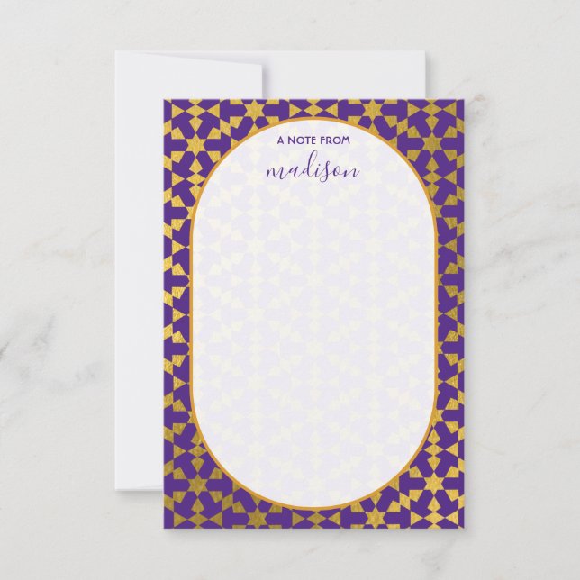 Ethnic Moroccan Purple & Gold Note Card (Front)