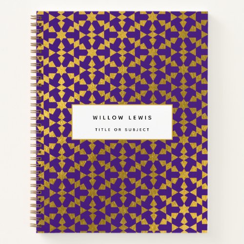 Ethnic Moroccan Purple  Gold Pattern Notebook