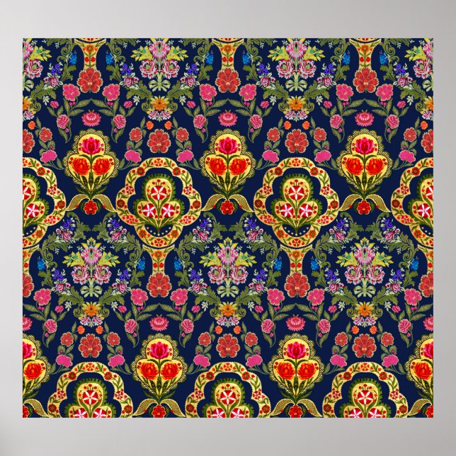 Ethnic Mughal Floral: Blue Seamless Pattern Poster (Front)