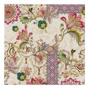 Ethnic Mughal Floral Paisley Faux Canvas Print