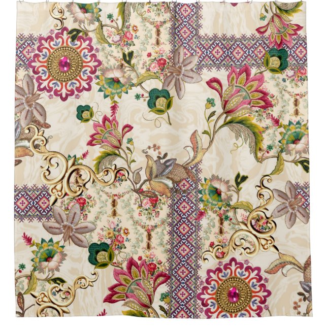 Ethnic Mughal Floral Paisley Shower Curtain (Front)