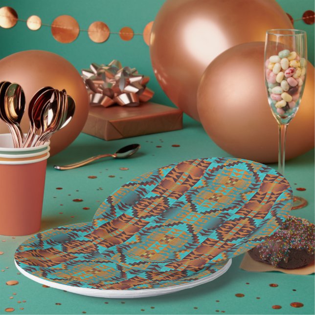 Ethnic Native American Indian Tribal Pattern Paper Plates (Multi)