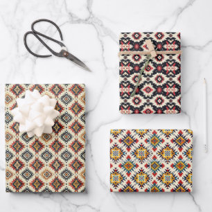 Ethnic Navajo Tribal Geometric Seamless Pattern Wrapping Paper Sheets
