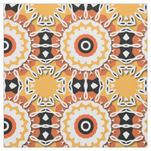 Ethnic Orange Black & White Damask Mosaic Pattern Fabric