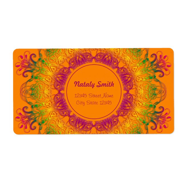 Ethnic Orange Mandala Label (Front)