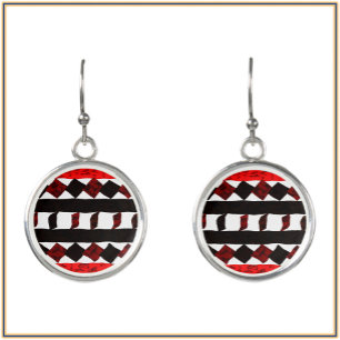 Ethnic Orange Plum and Black Pattern  Earrings