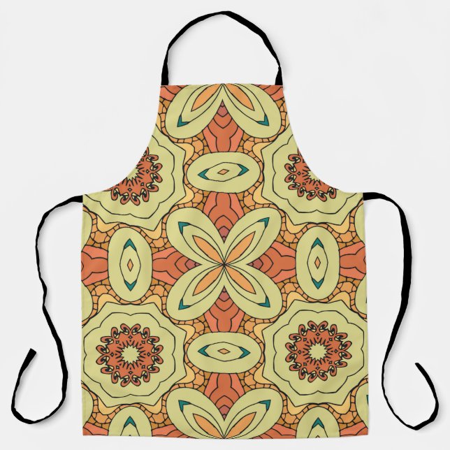 Ethnic orange seamless pattern with mandala. illus apron (Front)