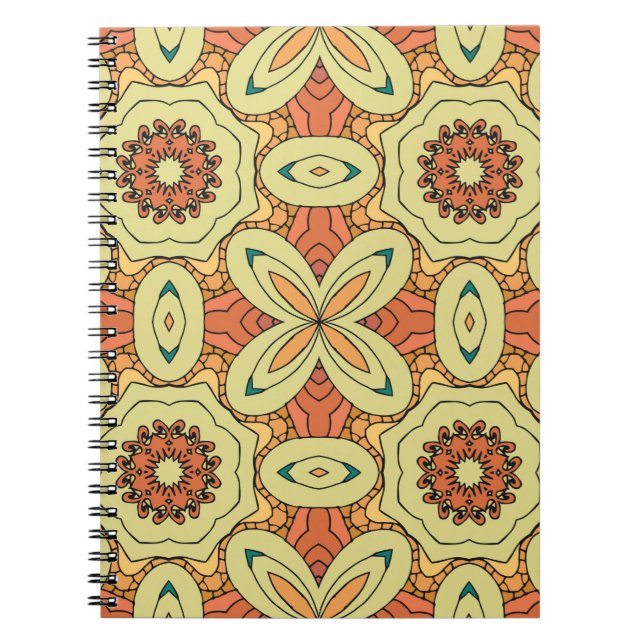 Ethnic orange seamless pattern with mandala. illus notebook (Front)
