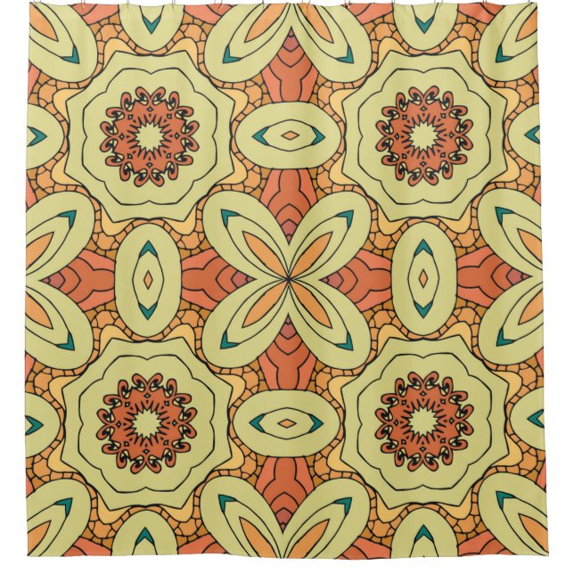 Ethnic orange seamless pattern with mandala. illus shower curtain (Front)